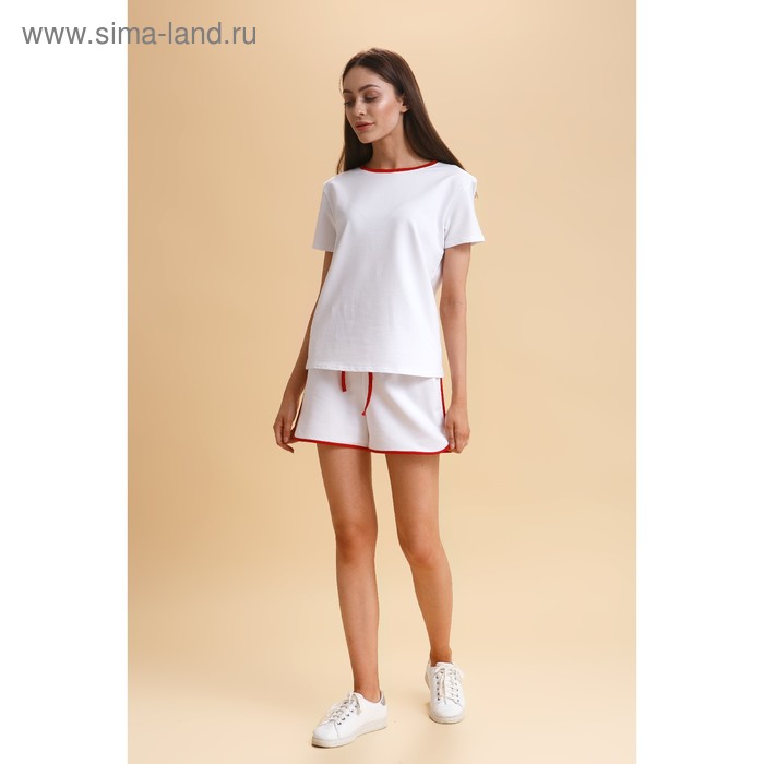 Костюм женский (футболка, шорты), цвет белый/красная окантовка, р-р 48 (4417599) - Купить по цене от 532.00 руб.